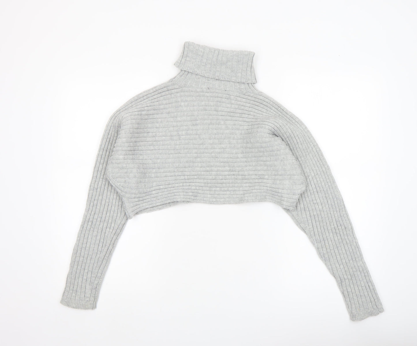 New Look Women Grey Roll Neck Rib Knit Cropped Jumper Size M