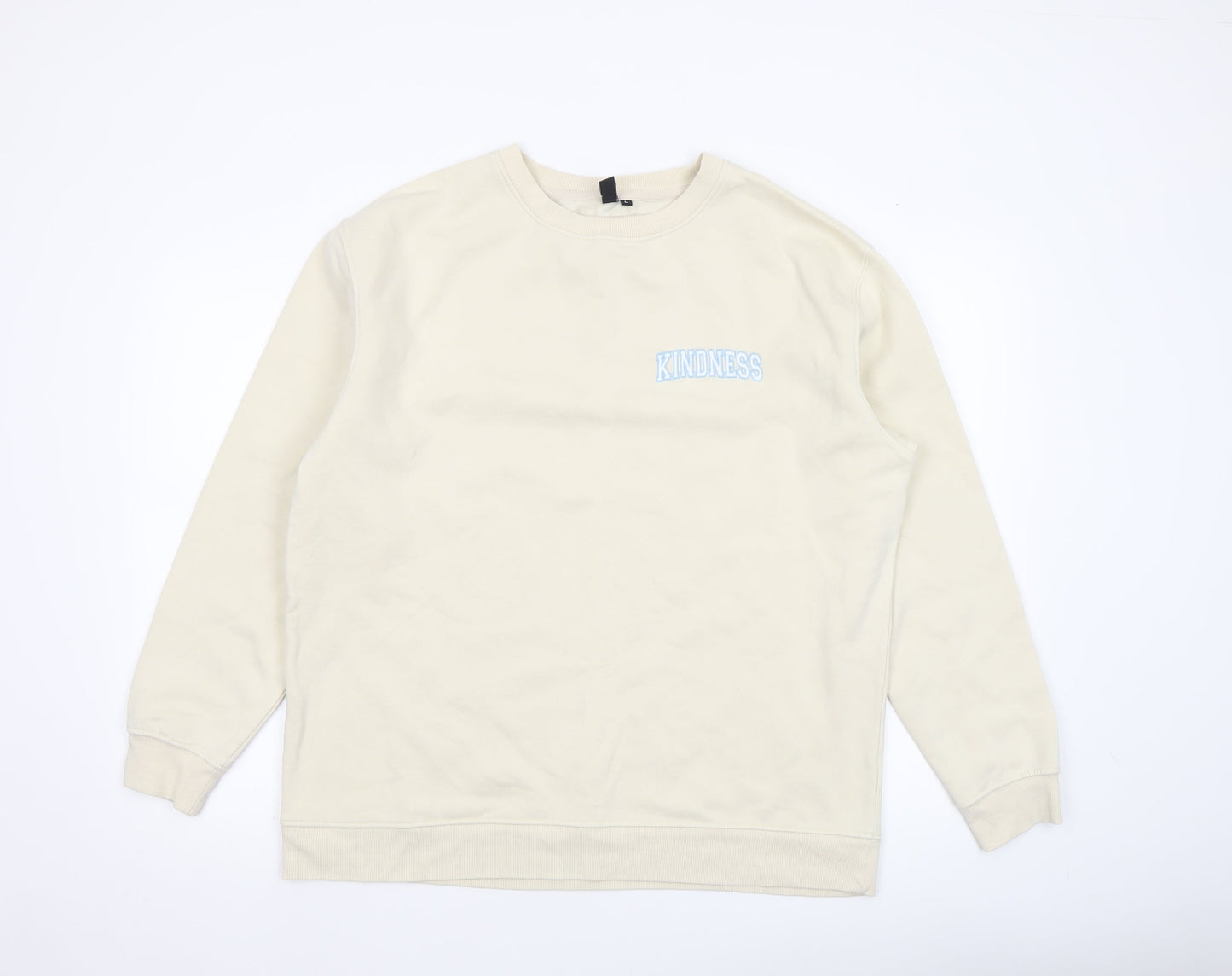 Nobody's Child Men's Beige Kindness Embroidered Crew Neck Sweatshirt L