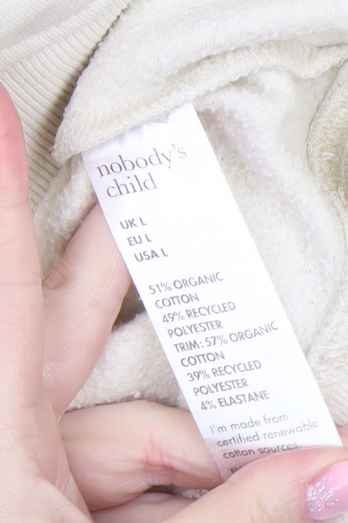 Nobody's Child Men's Beige Kindness Embroidered Crew Neck Sweatshirt L
