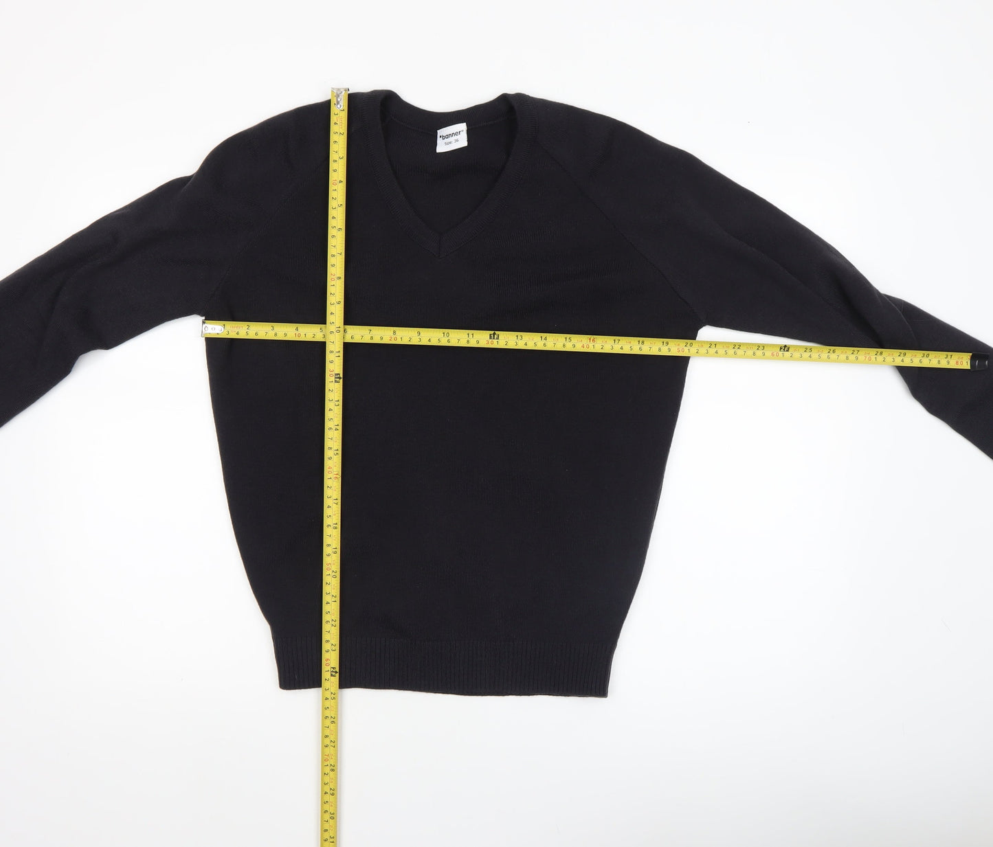 Banner Men's Black Acrylic V-Neck Long Sleeve Knit Jumper Size S