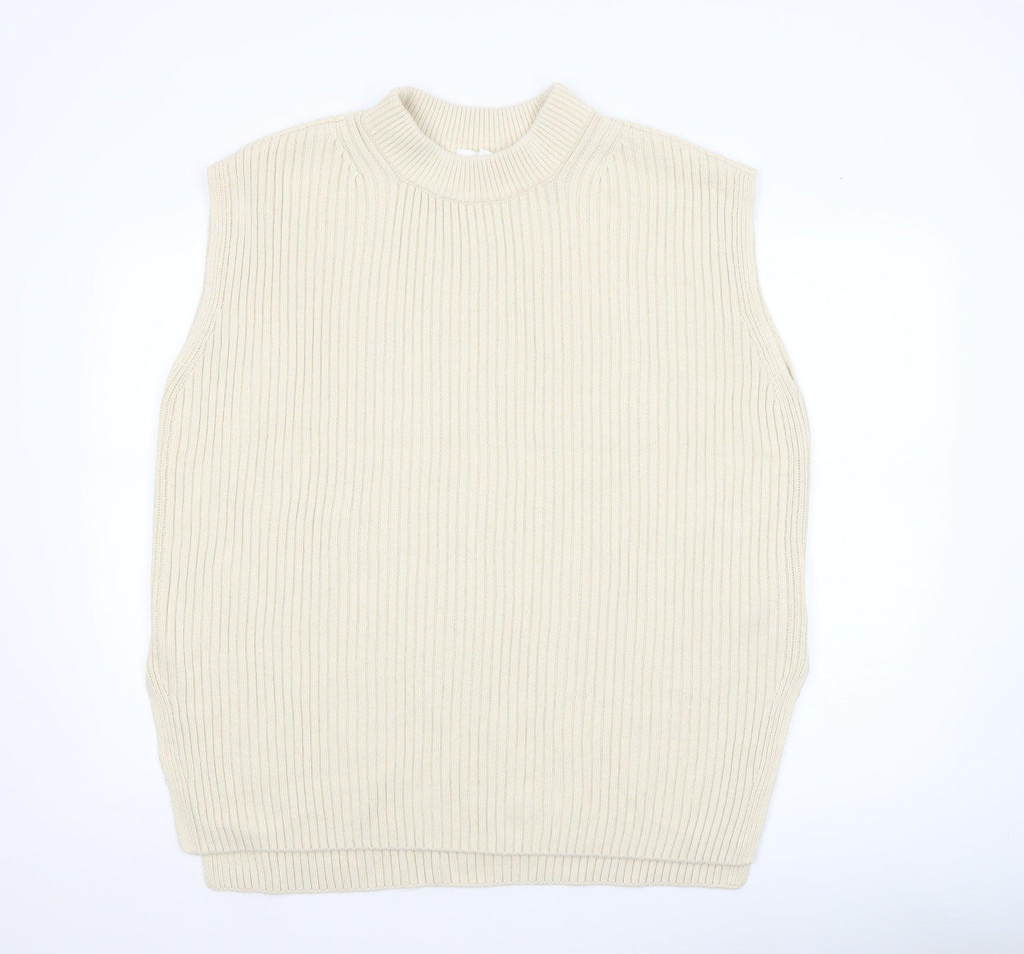 H&M Women Beige Mock Neck Sleeveless Ribbed Knit Vest Size 12