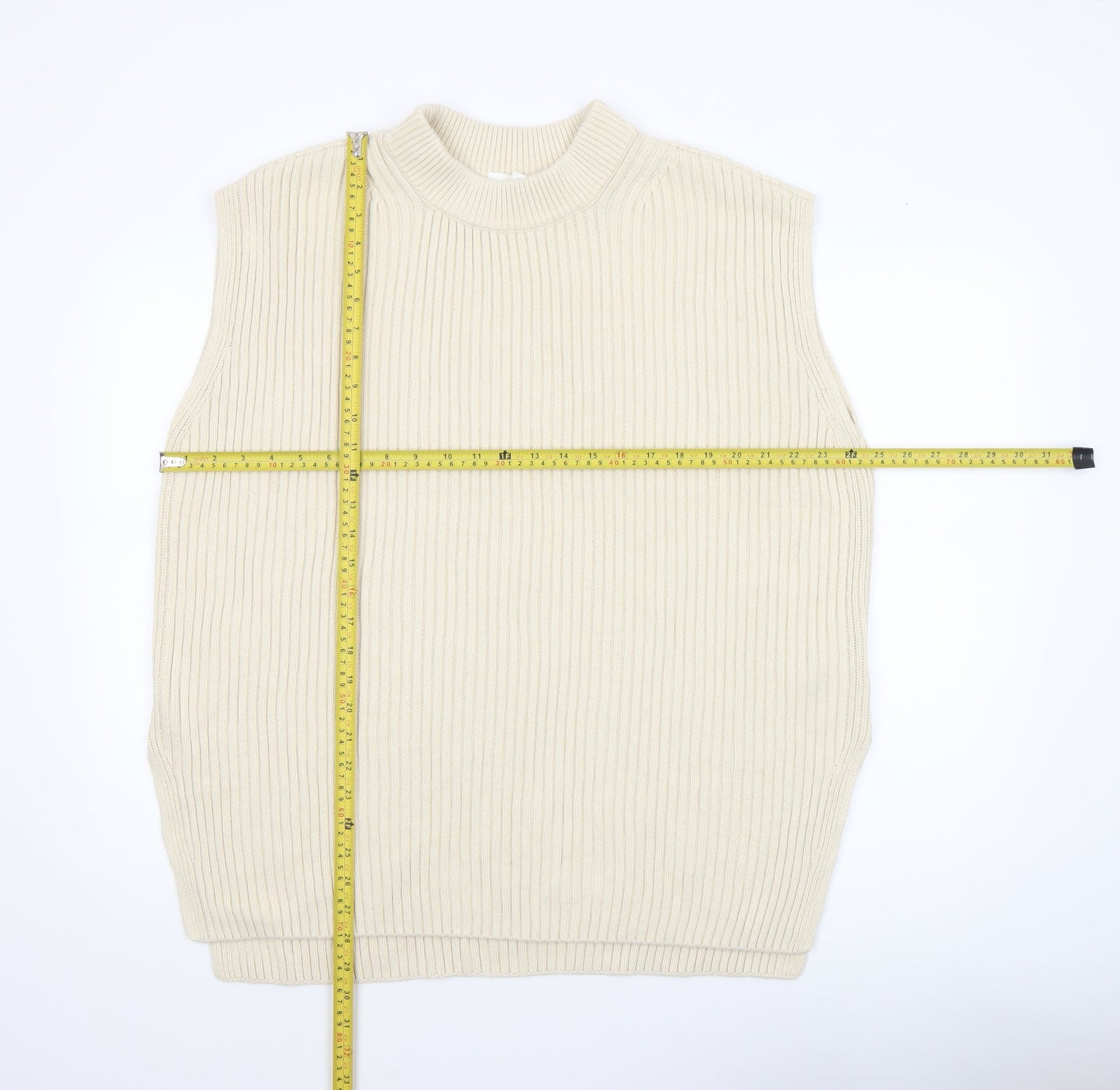 H&M Women Beige Mock Neck Sleeveless Ribbed Knit Vest Size 12
