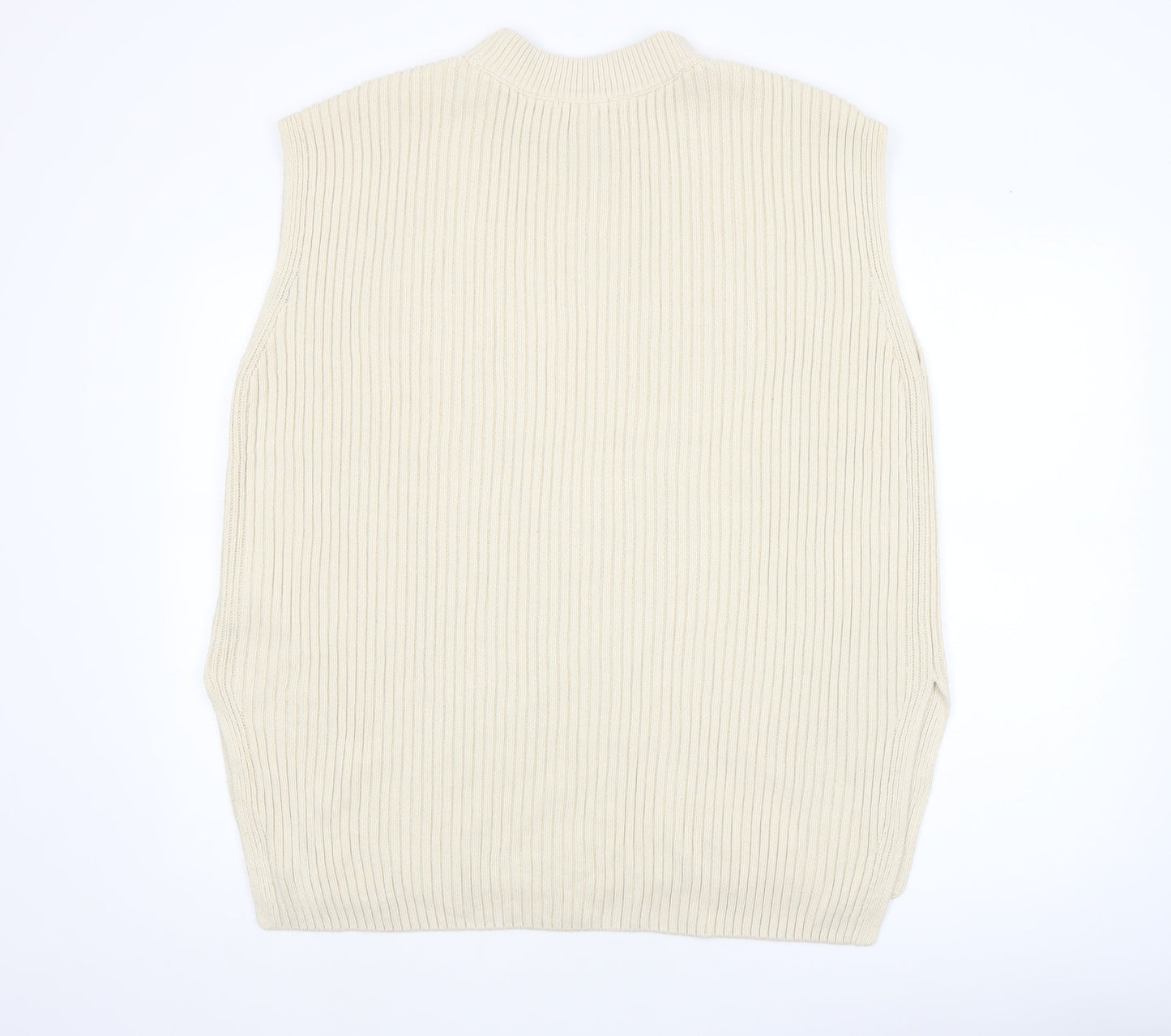 H&M Women Beige Mock Neck Sleeveless Ribbed Knit Vest Size 12
