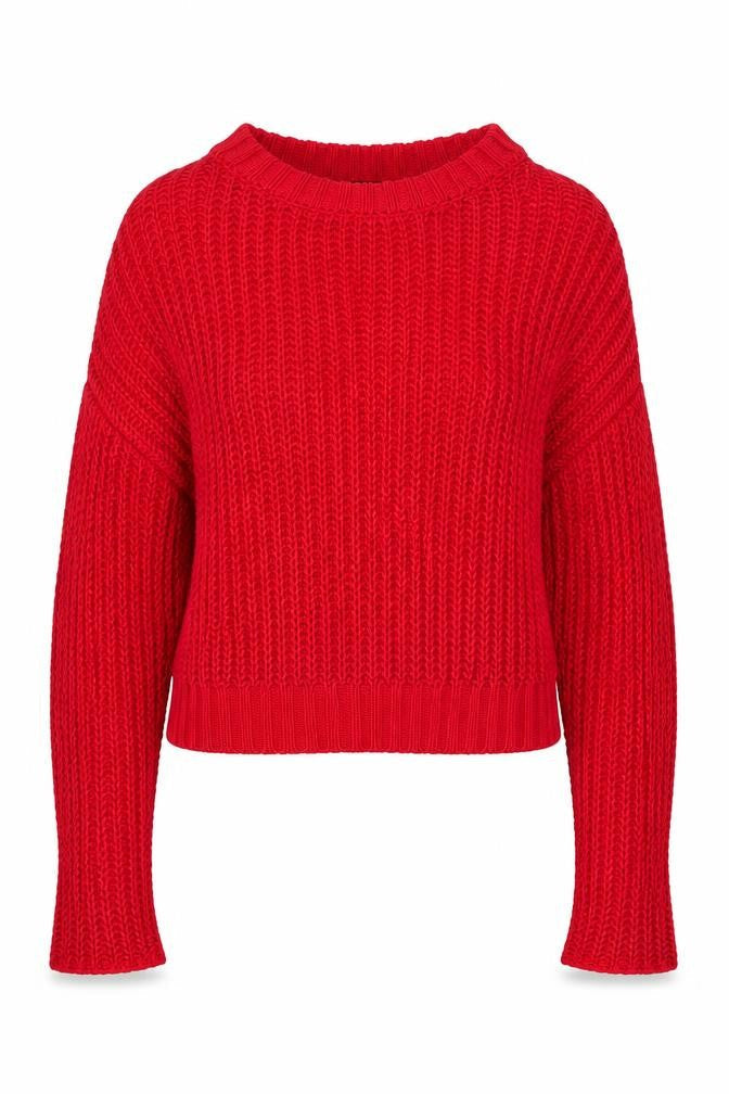 MIMI MEKETE Women Red Chunky Knit Cotton Pullover Jumper L