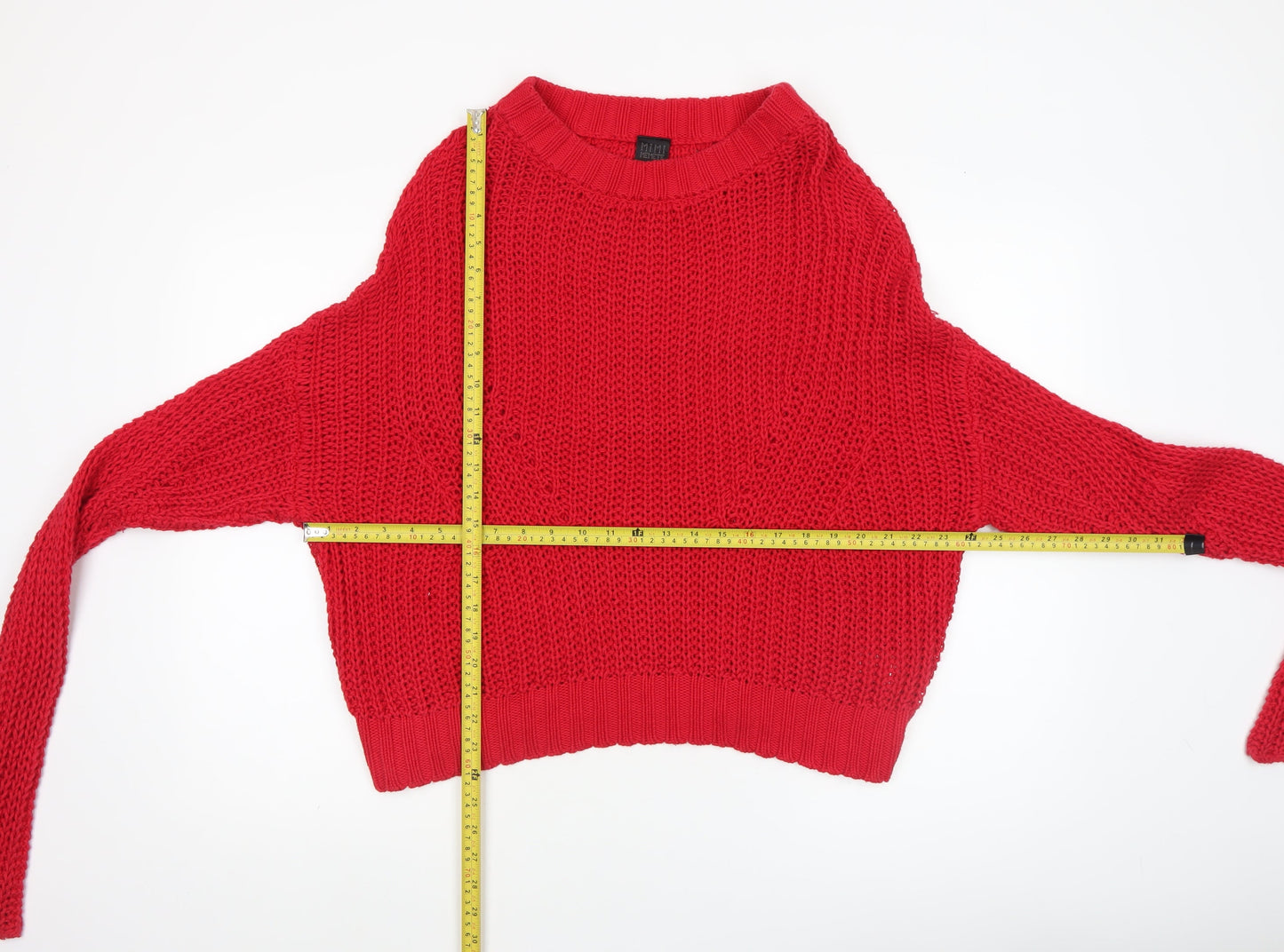 MIMI MEKETE Women Red Chunky Knit Cotton Pullover Jumper L