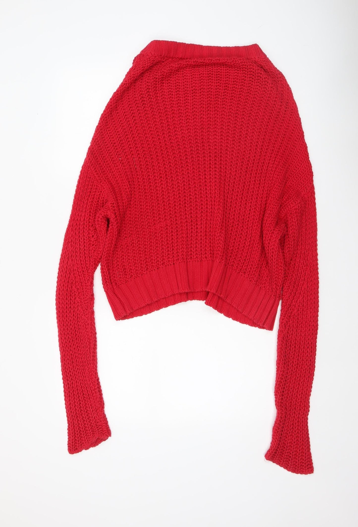 MIMI MEKETE Women Red Chunky Knit Cotton Pullover Jumper L