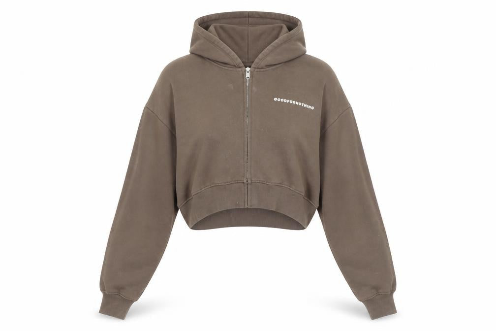 Good For Nothing Women's Brown Cropped Full Zip Hoodie Size S
