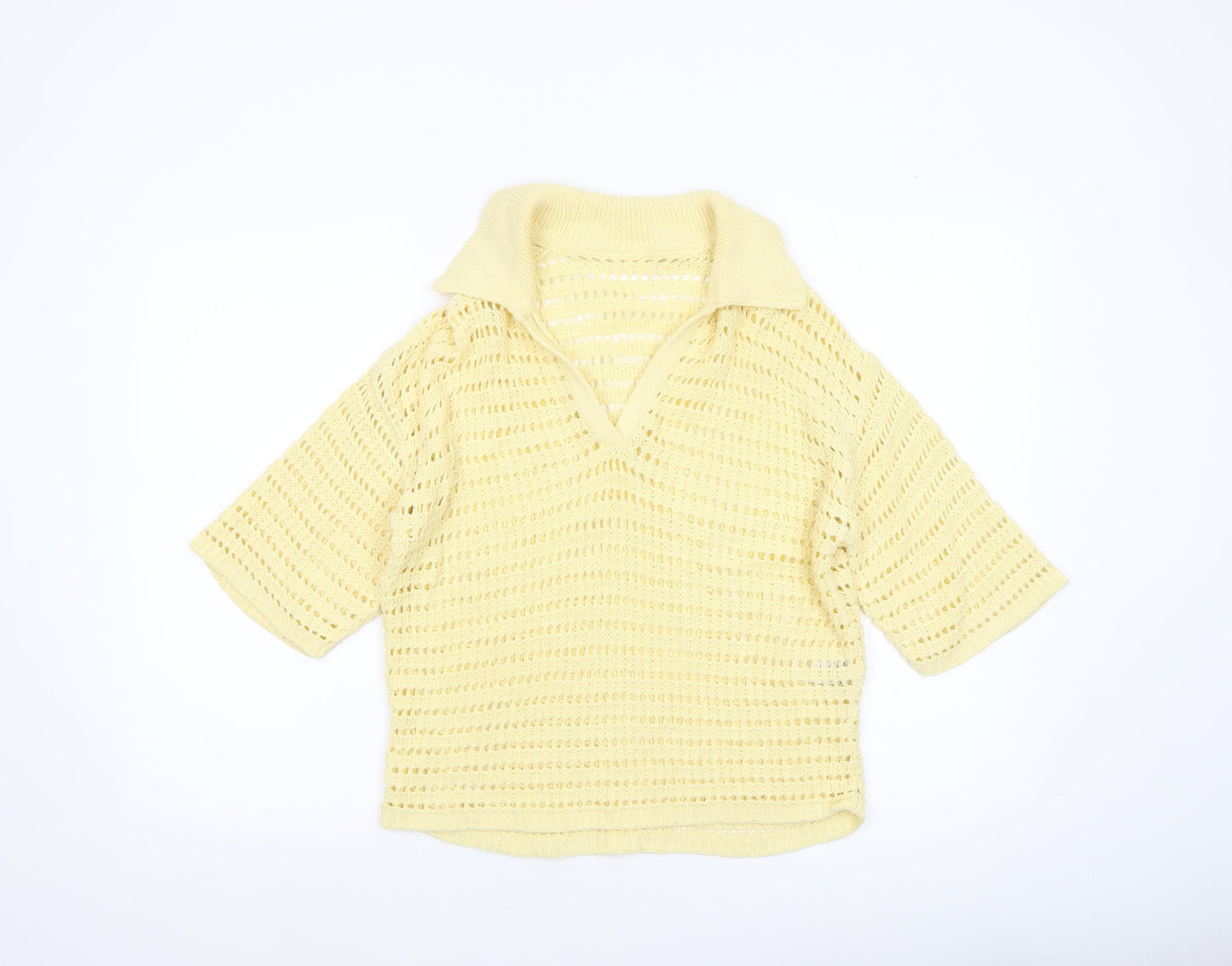 Next Women's Yellow Cotton Knit Cropped Polo Top XS