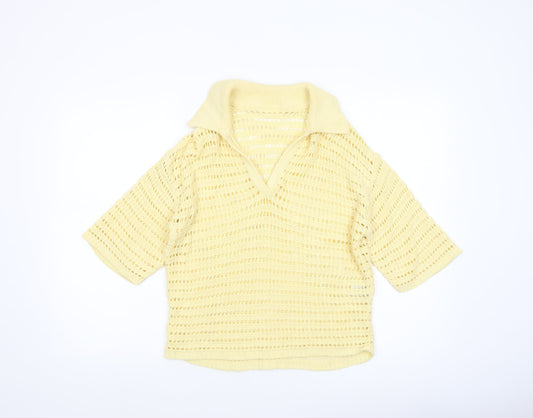 Next Women's Yellow Cotton Knit Cropped Polo Top XS