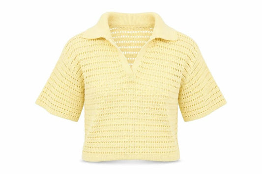 Next Women's Yellow Cotton Knit Cropped Polo Top XS