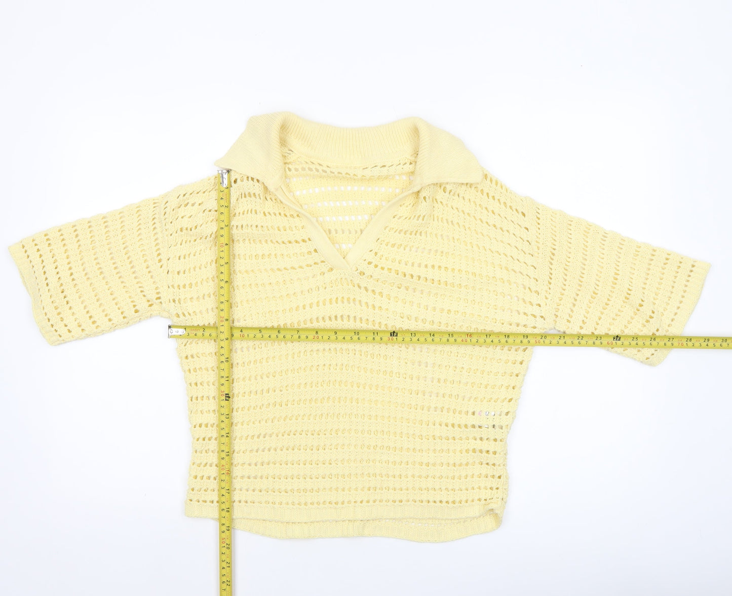 Next Women's Yellow Cotton Knit Cropped Polo Top XS