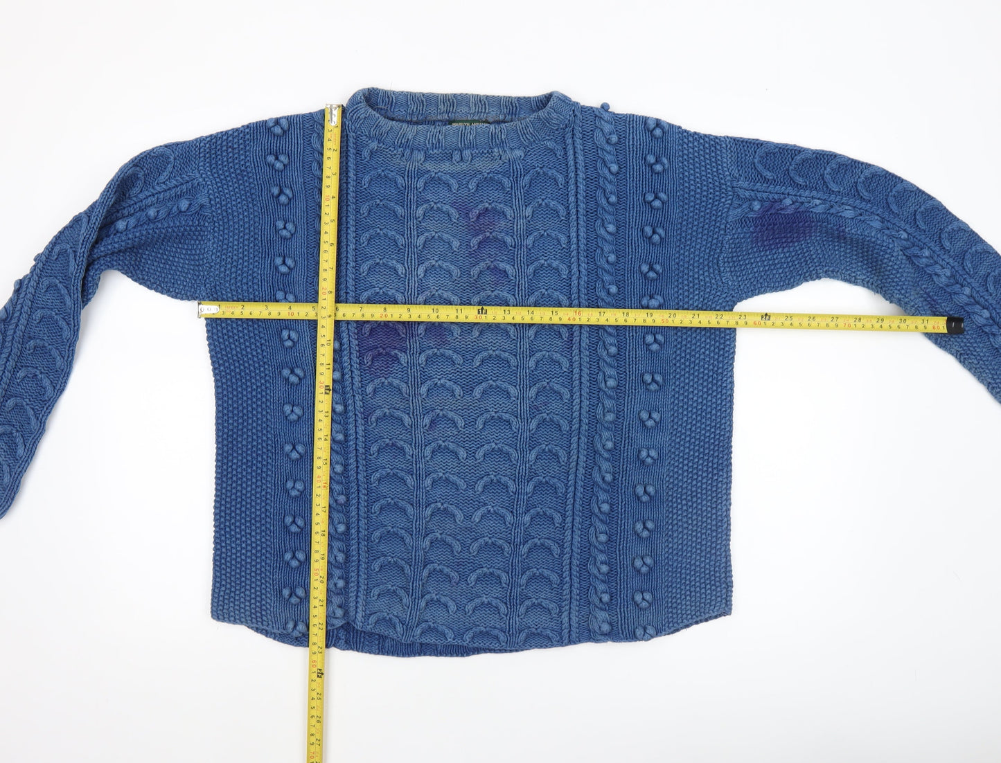 Hobbs Womens Blue Cable Knit Cotton Jumper Crew Neck M