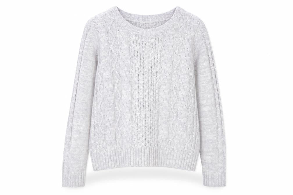 COLZA Women’s Grey Cable Knit Crew Neck Jumper Size M