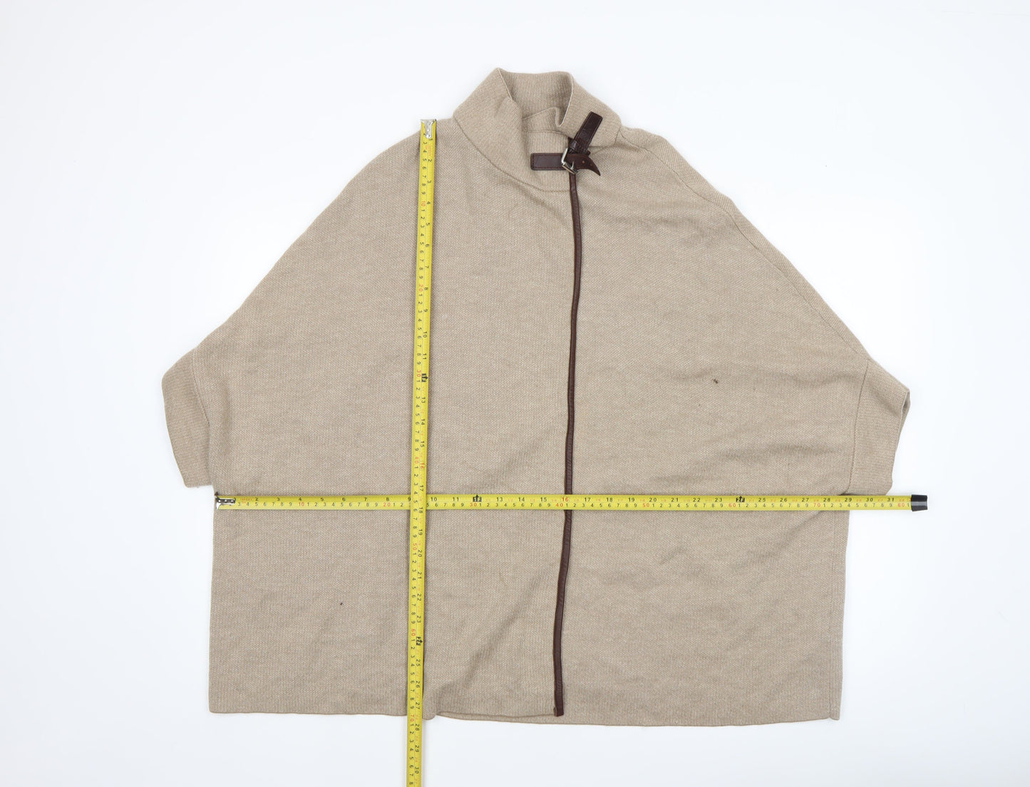 Massimo Dutti Women Beige Wool Cape Jumper XS High Neck