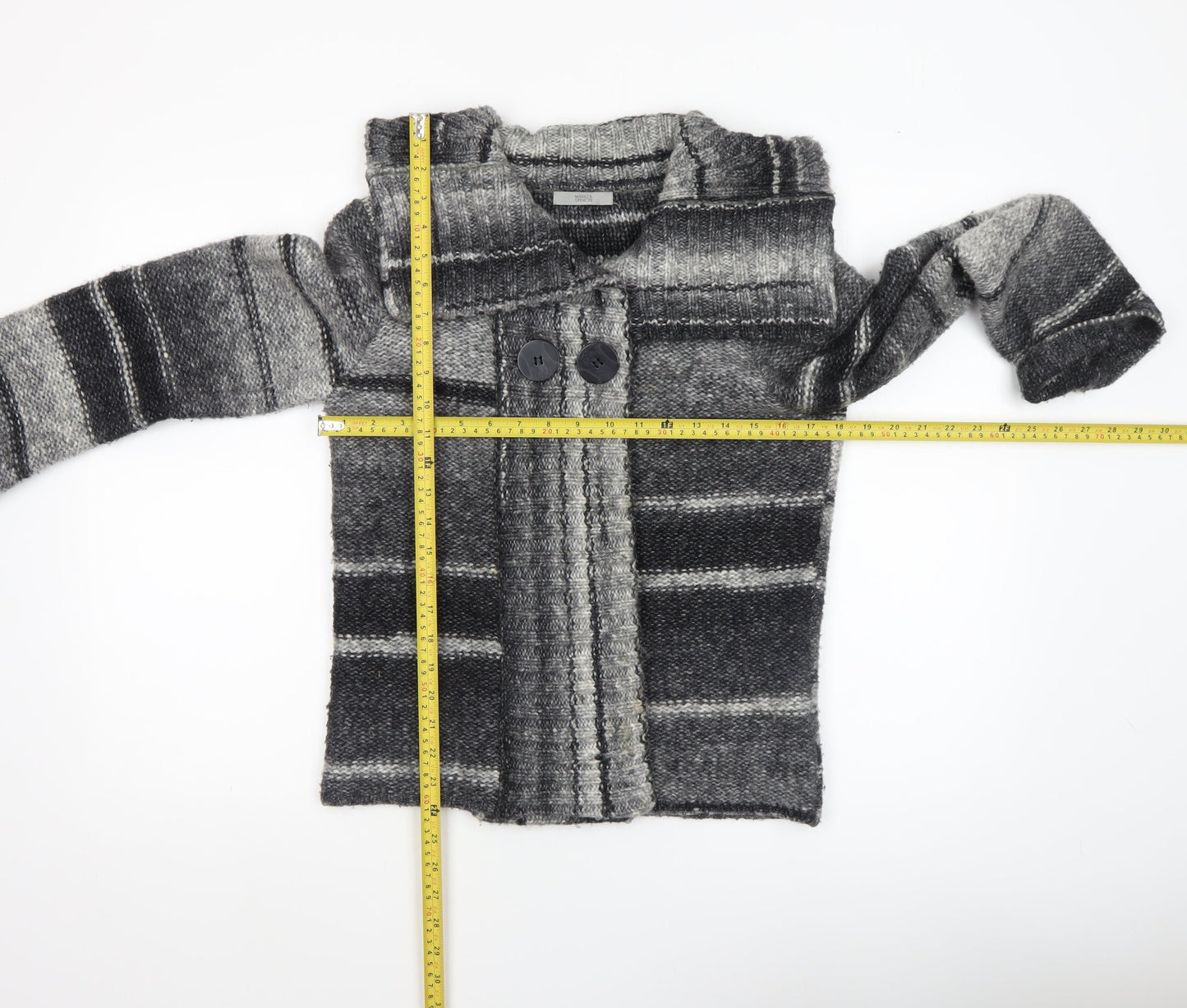 Marks and Spencer Womens Grey Striped Chunky Knit Cardigan UK 14