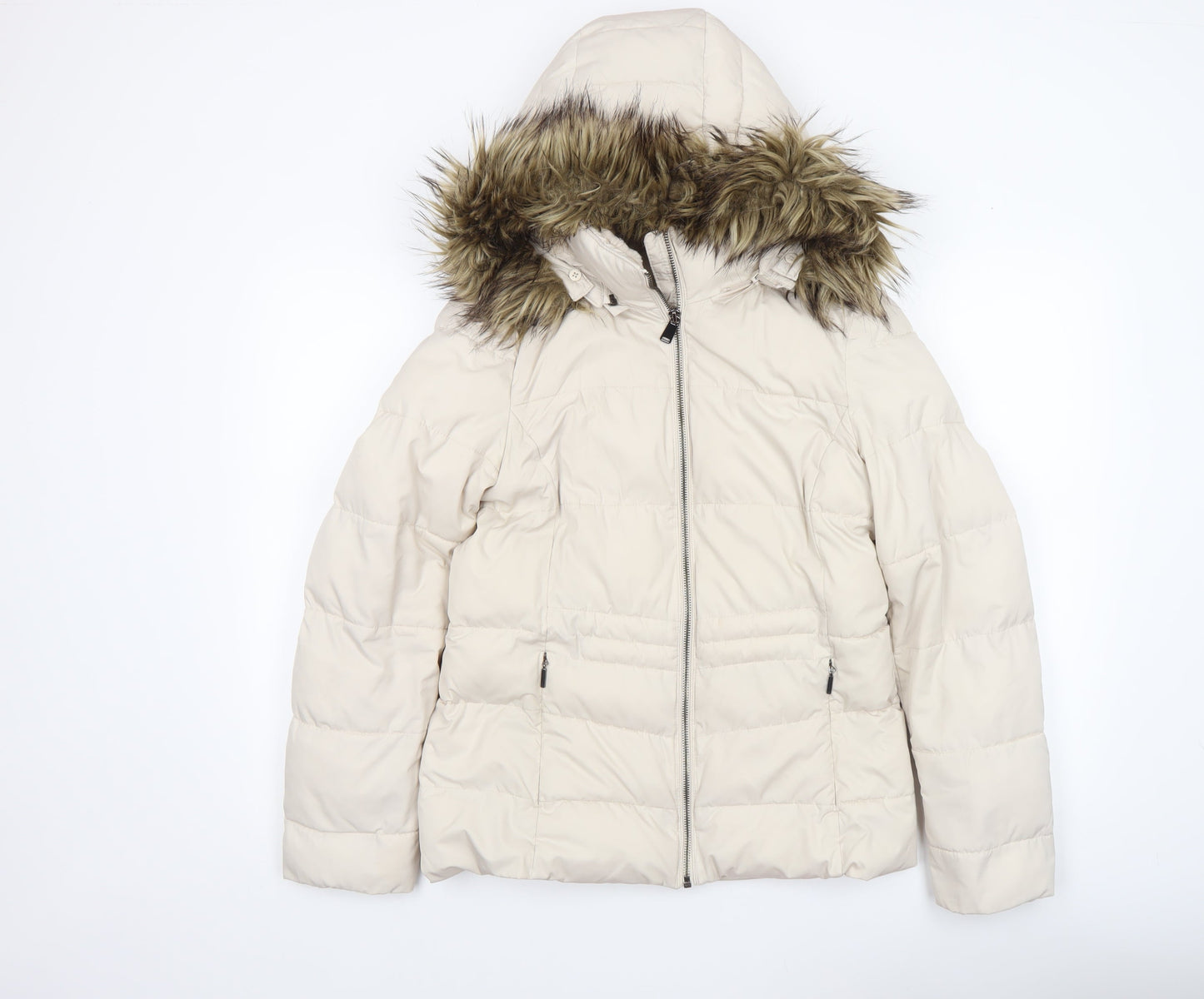 Marks and Spencer Women’s Beige Faux Fur Hooded Puffer Jacket Size 8