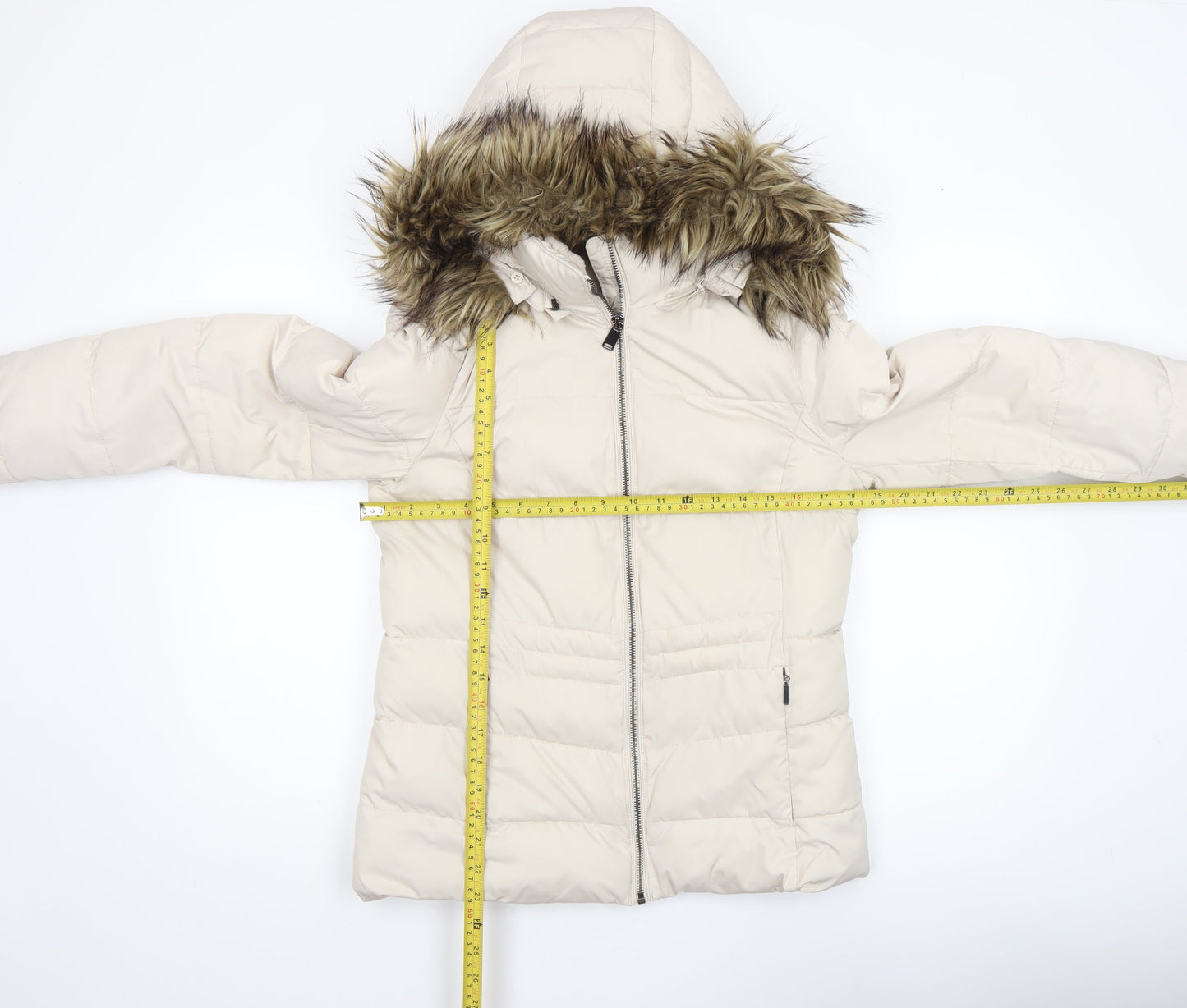 Marks and Spencer Women’s Beige Faux Fur Hooded Puffer Jacket Size 8