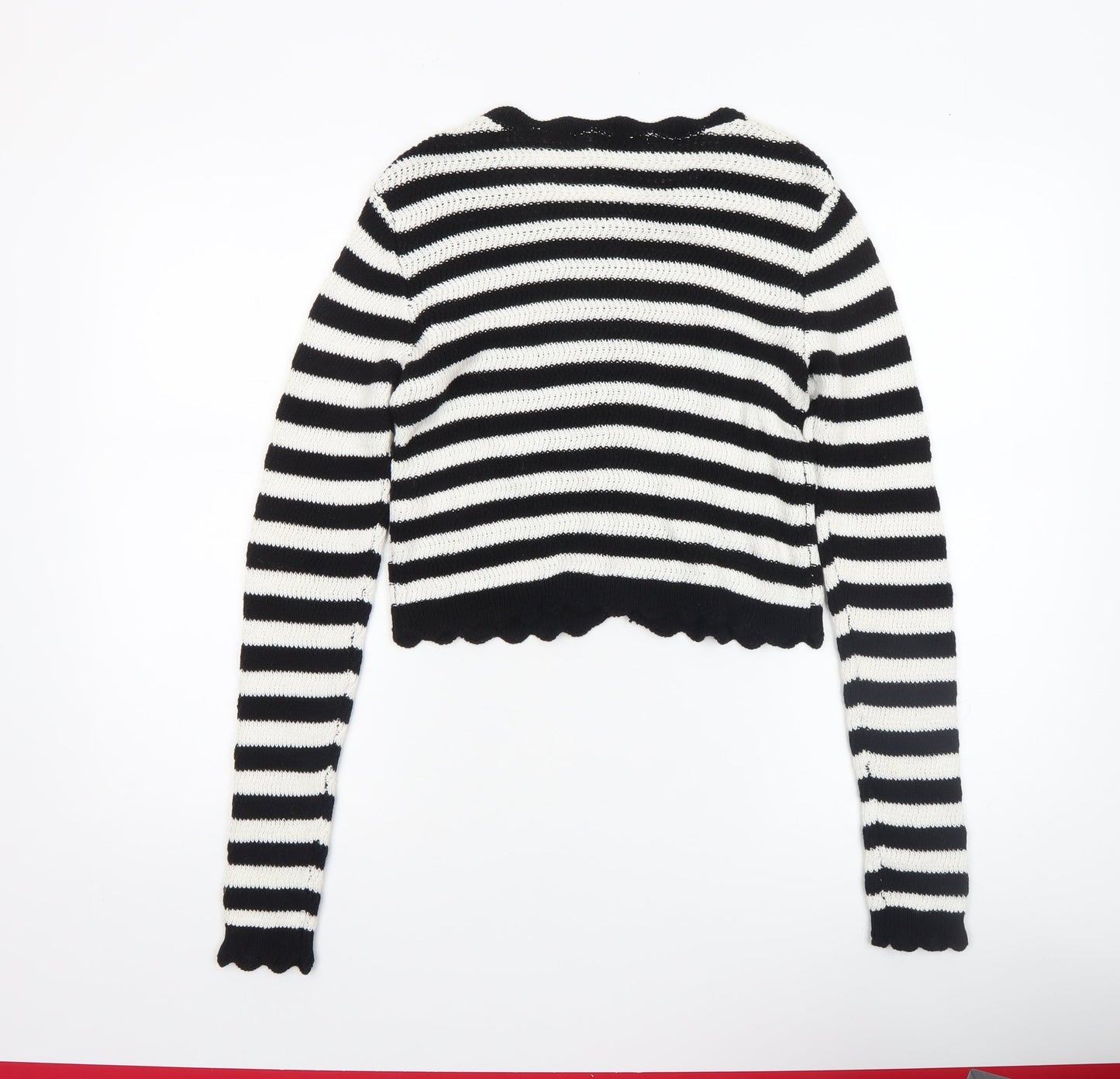 Reserved Women's Black White Striped Knit Cotton Cardigan S