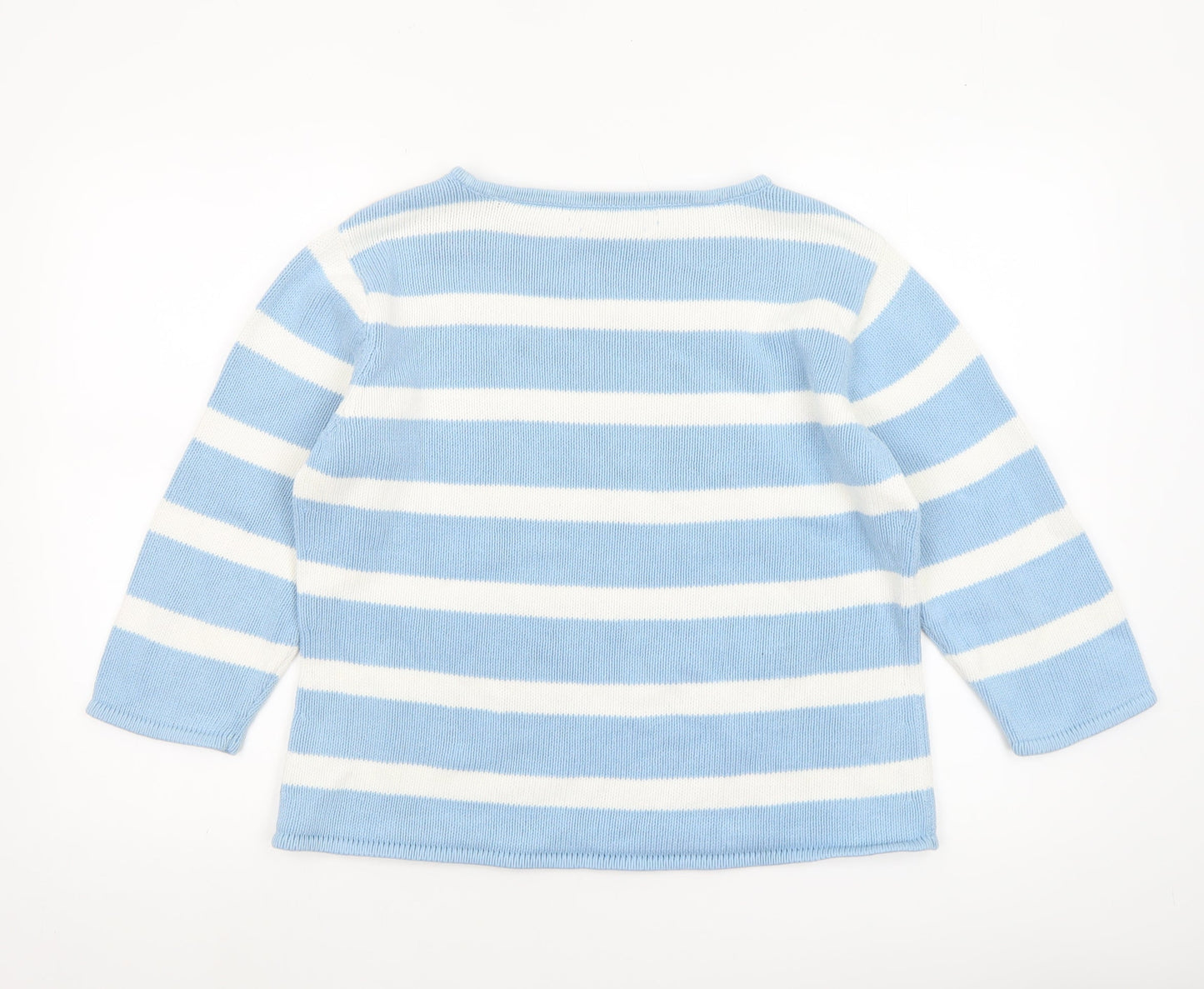 Tommy Hilfiger Women Blue White Striped Cotton Crew Neck Jumper M