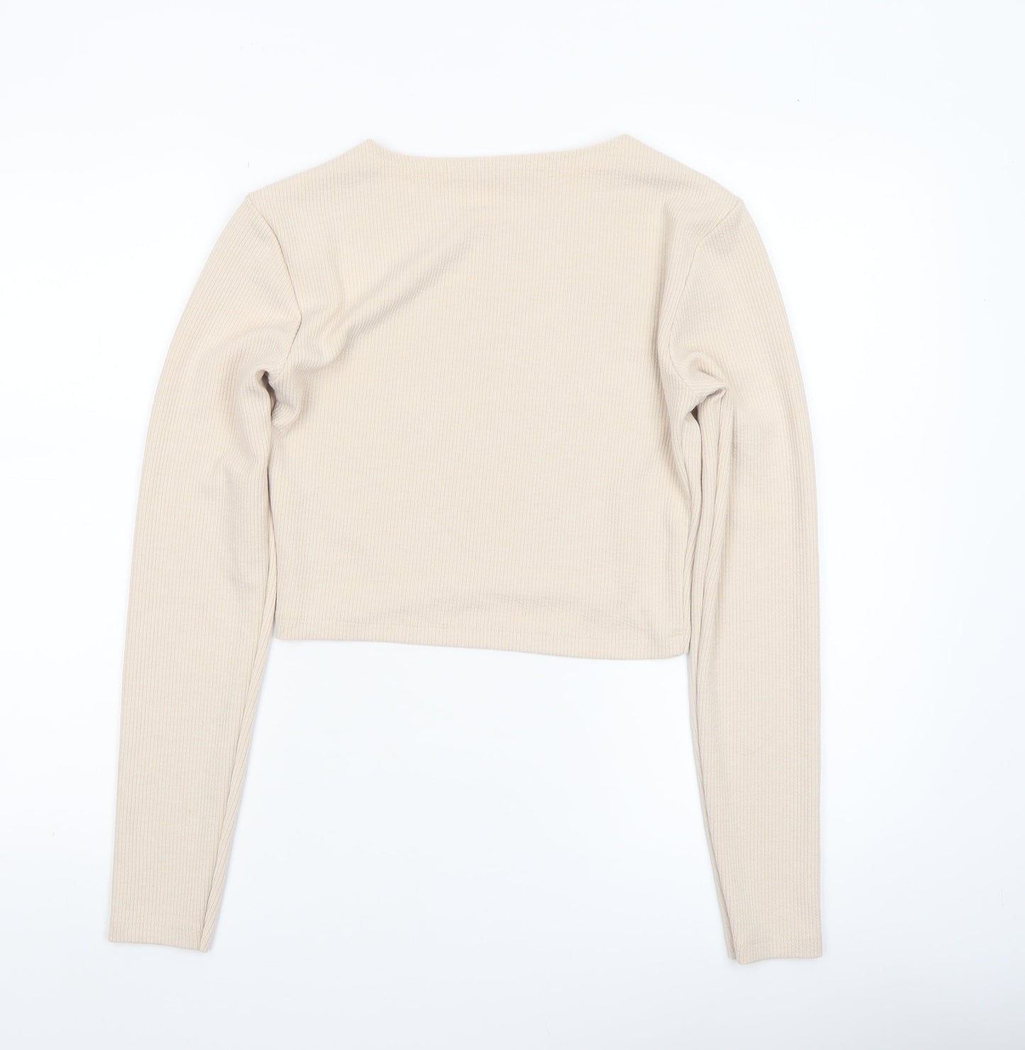 Zara Women's Beige Long Sleeve Cropped Ribbed T-Shirt Size L