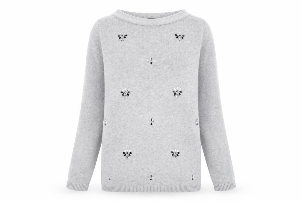 Tommy Hilfiger Women's Grey Beaded Knit Jumper Size M