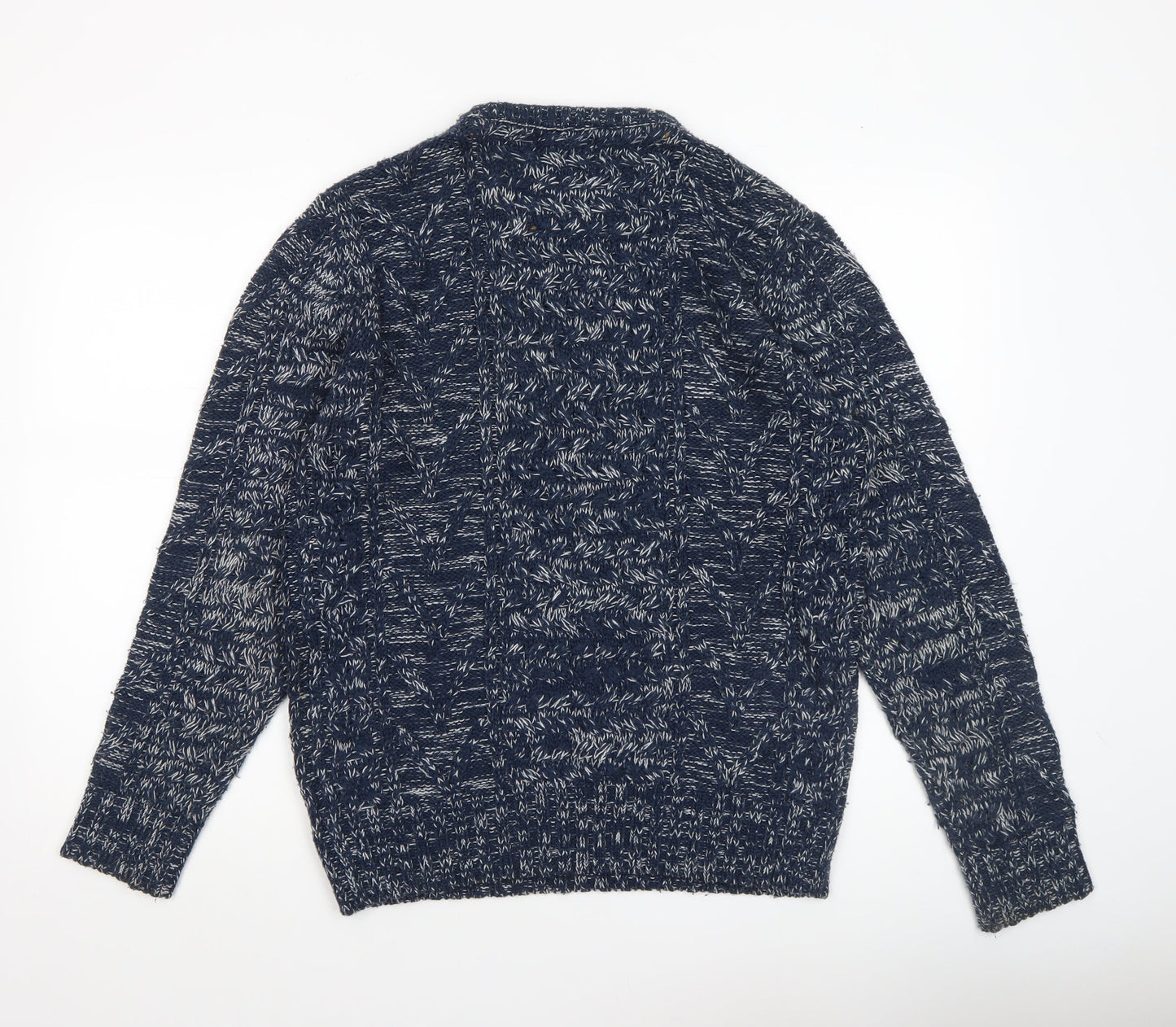 Brave Soul Men's Blue Crew Neck Cable-Knit Jumper Size S