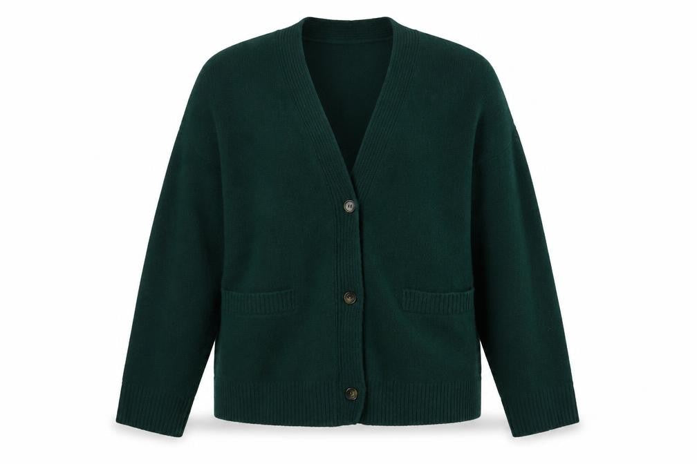 Monki Women Green Cardigan M Wool Blend Knit V-Neck Long Sleeve