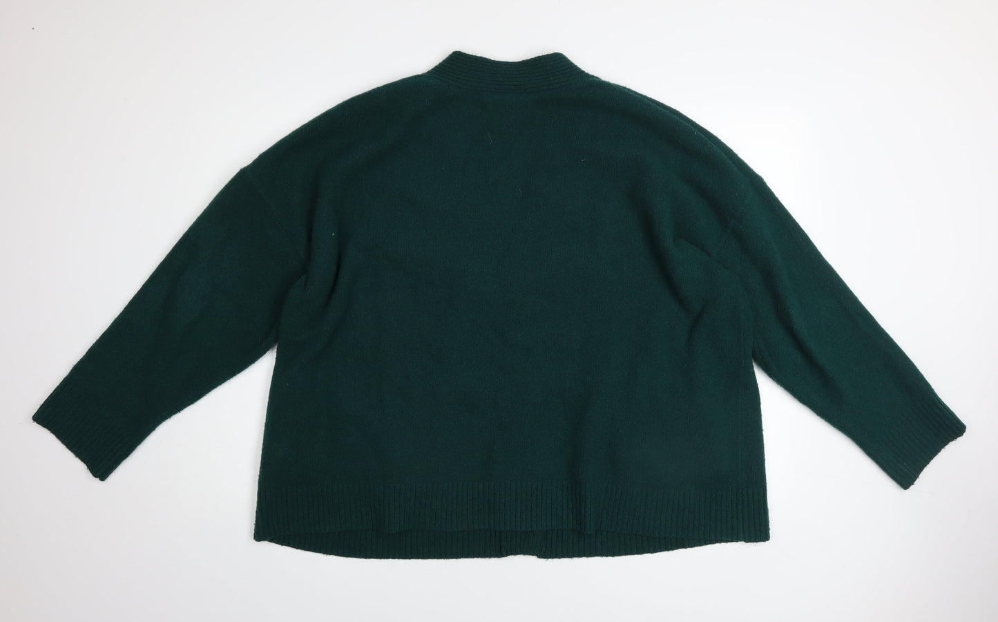 Monki Women Green Cardigan M Wool Blend Knit V-Neck Long Sleeve