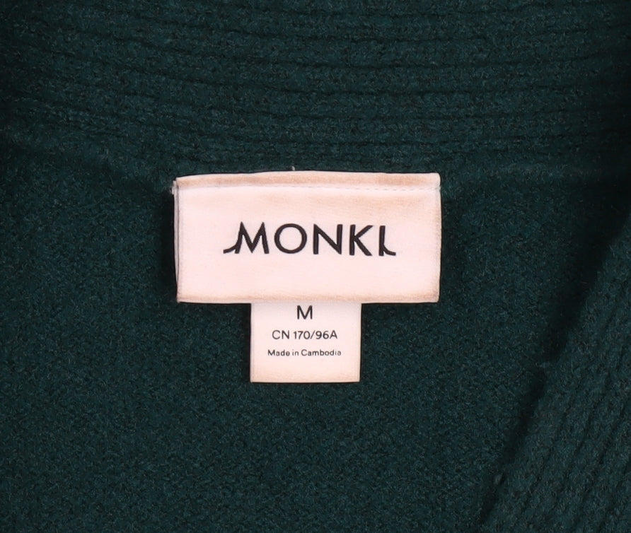 Monki Women Green Cardigan M Wool Blend Knit V-Neck Long Sleeve