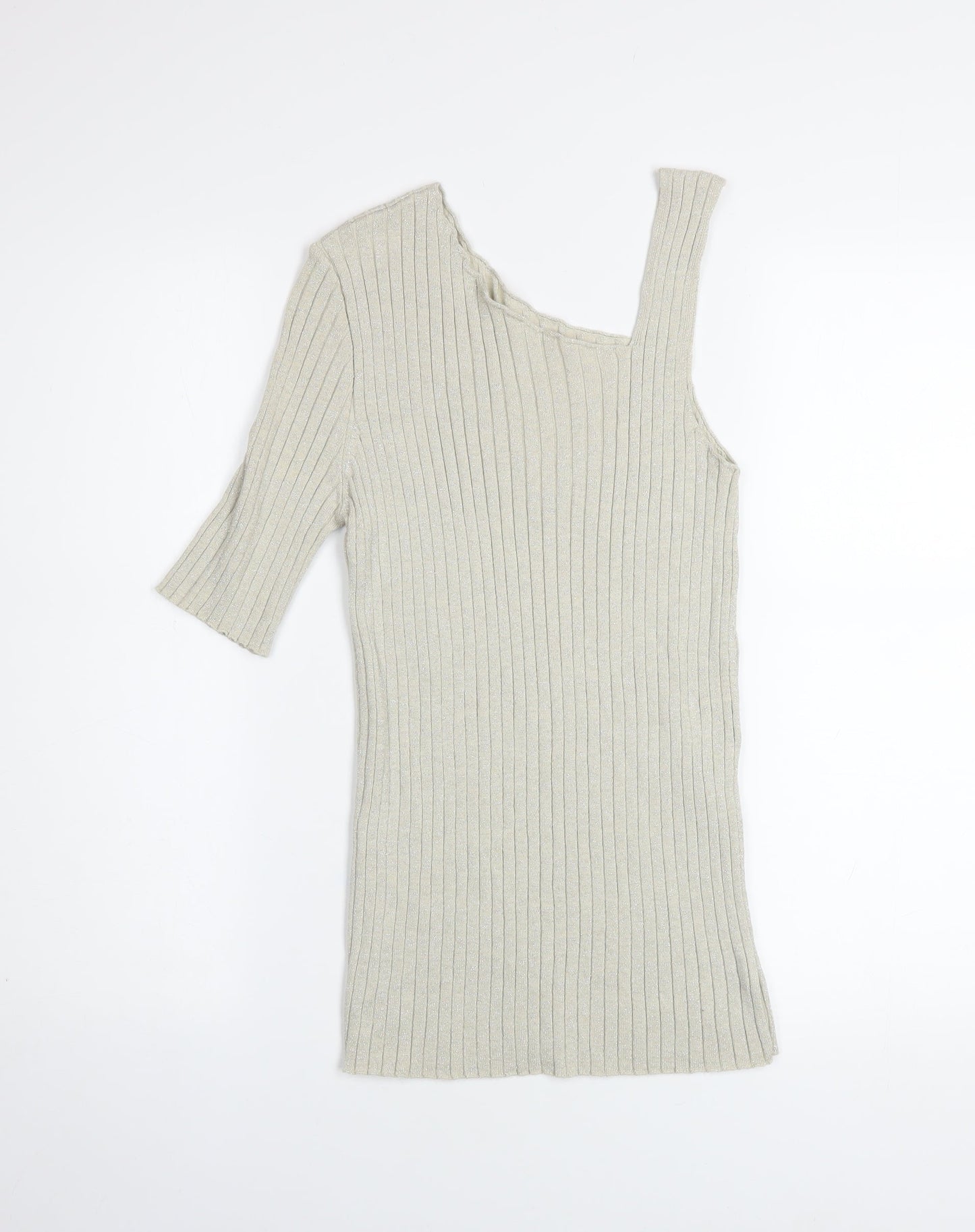 Next Women’s Beige Ribbed Asymmetric Knit Top Size 14