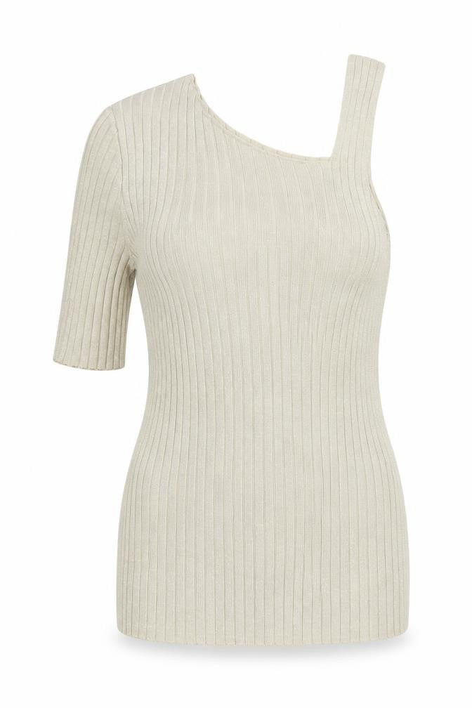 Next Women’s Beige Ribbed Asymmetric Knit Top Size 14