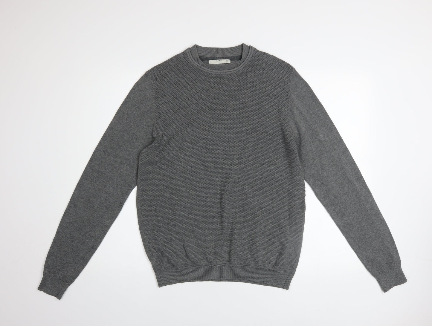 Mango Man Grey Cotton Crew Neck Jumper Mens M Regular Fit Casual