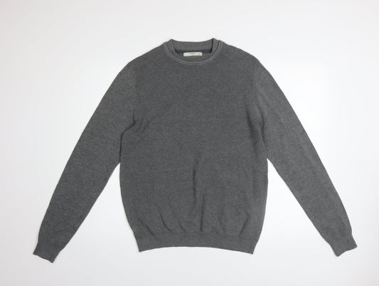 Mango Man Grey Cotton Crew Neck Jumper Mens M Regular Fit Casual