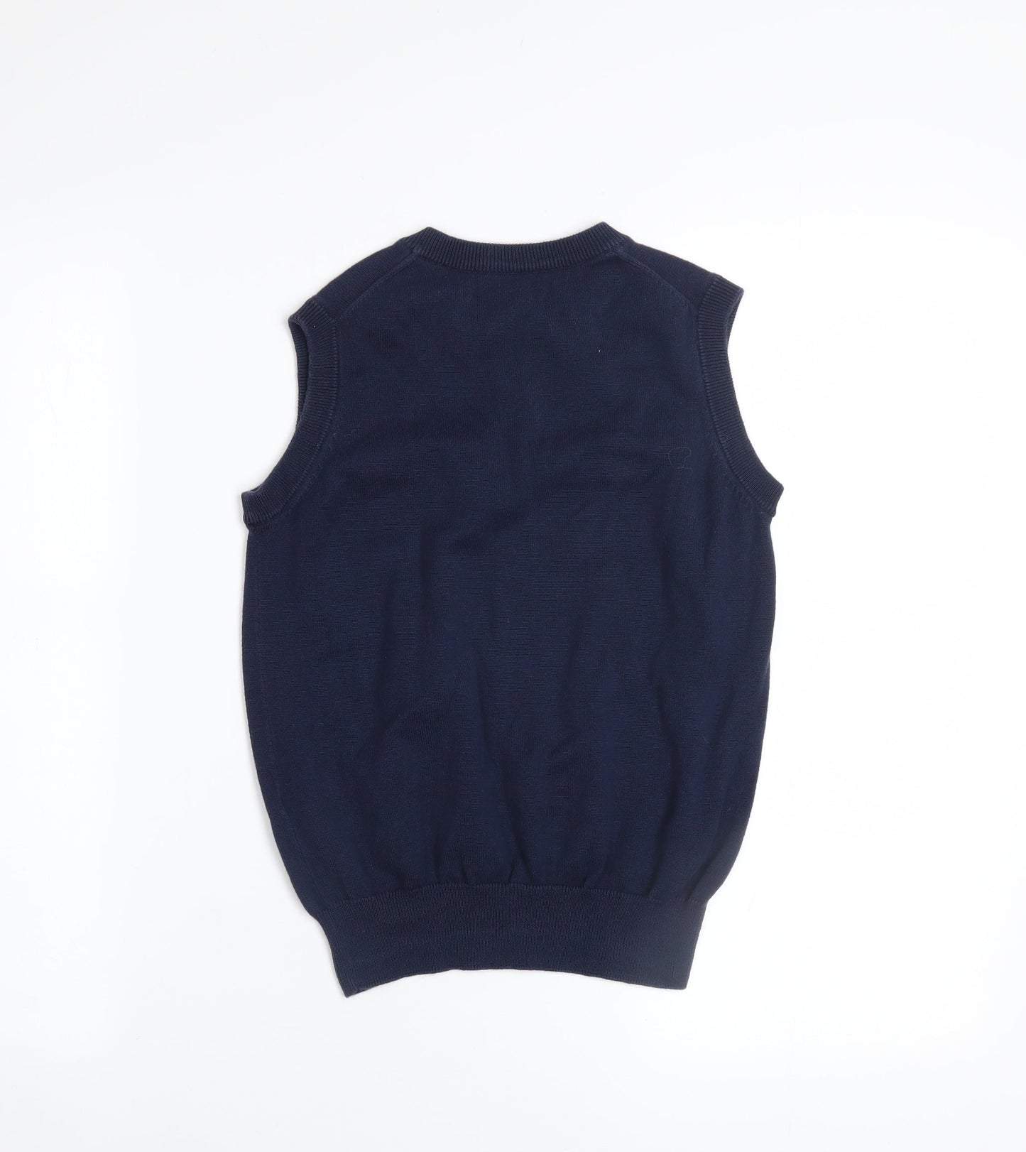 GANT Boys Navy Blue V-Neck Sleeveless Cotton Vest 7-8 Years Classic Knit