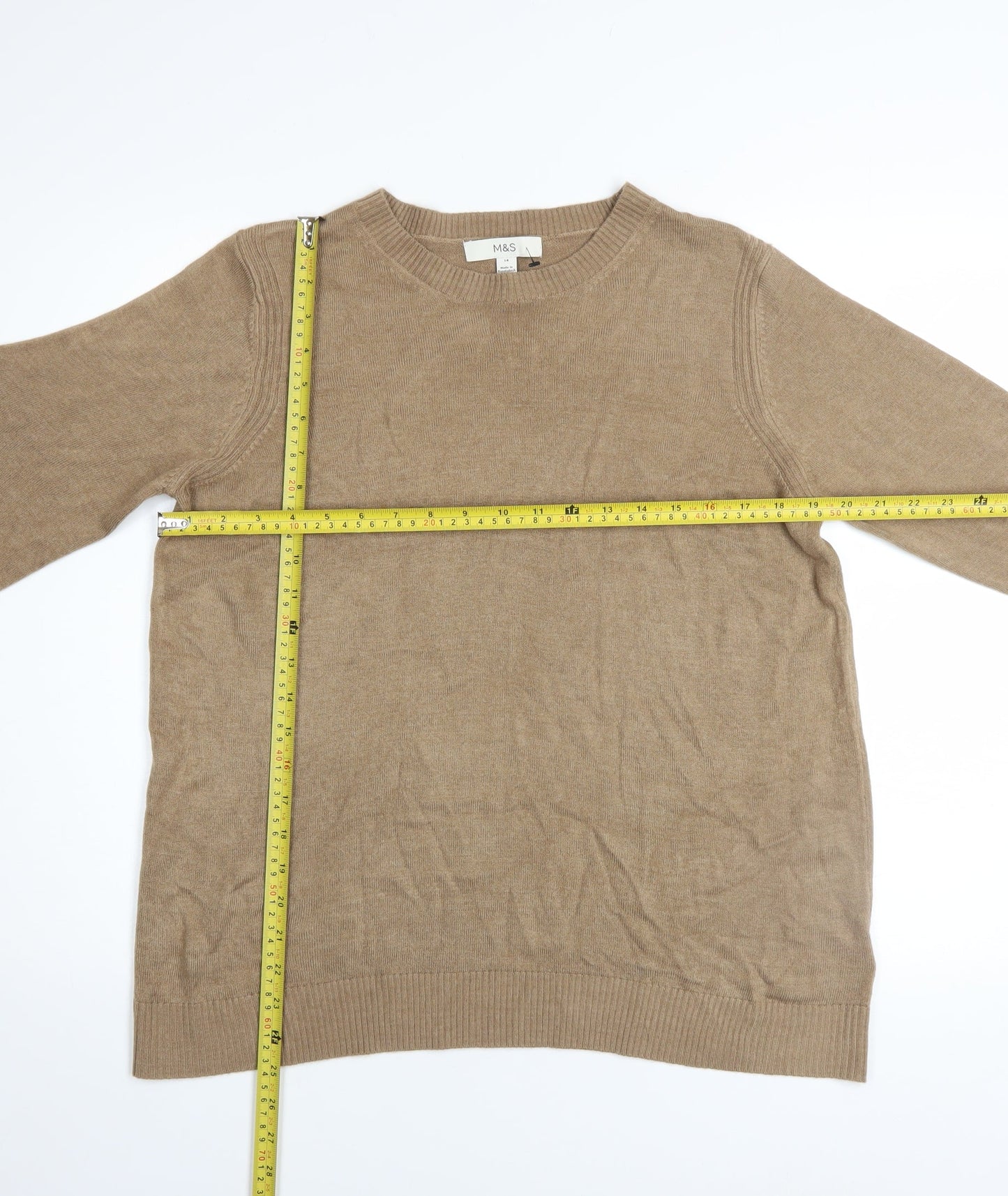 Marks and Spencer Women’s Beige Crew Neck Acrylic Jumper Size 14