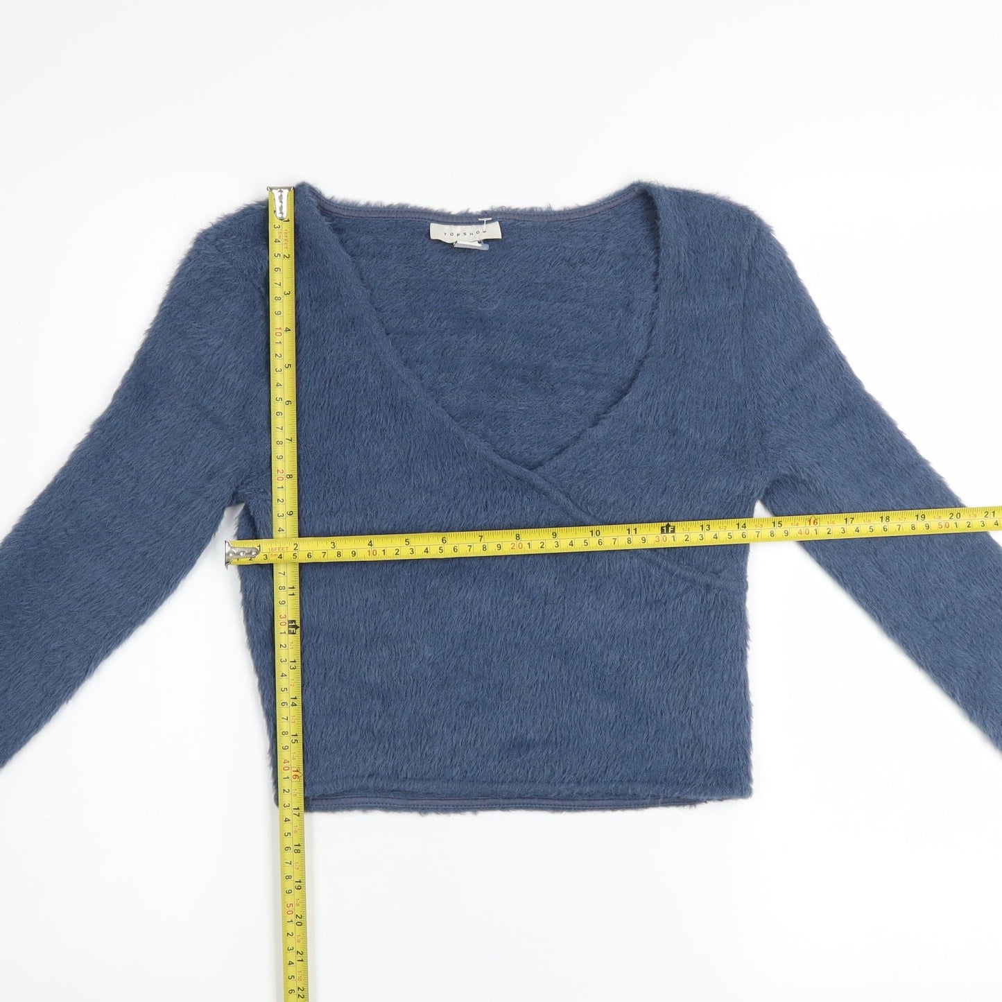 Topshop Women’s Blue V-Neck Long Sleeve Fuzzy Pullover Jumper Size 12