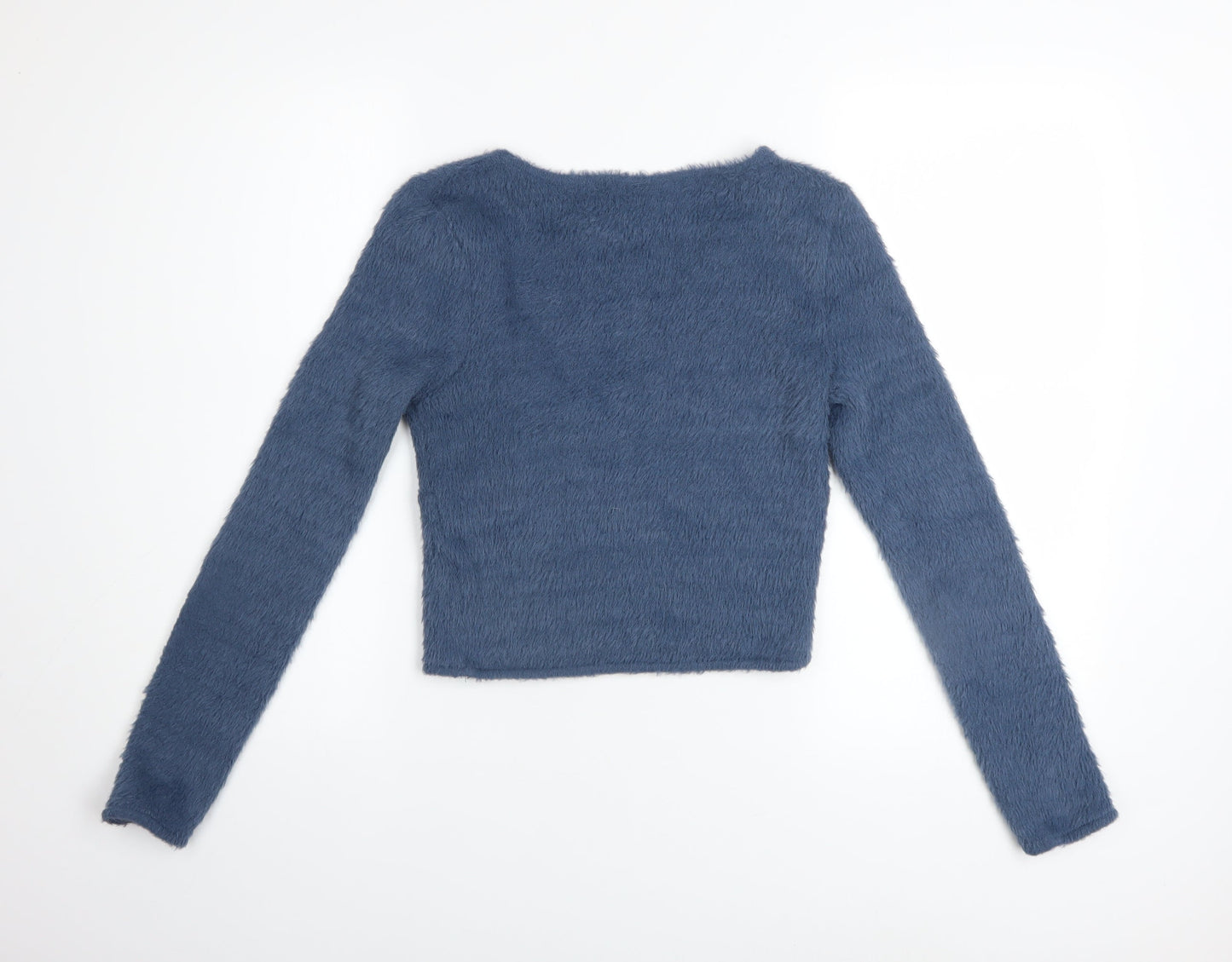 Topshop Women’s Blue V-Neck Long Sleeve Fuzzy Pullover Jumper Size 12