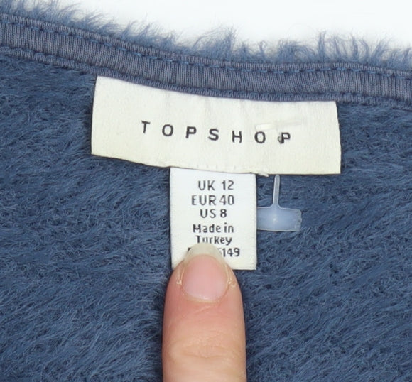 Topshop Women’s Blue V-Neck Long Sleeve Fuzzy Pullover Jumper Size 12