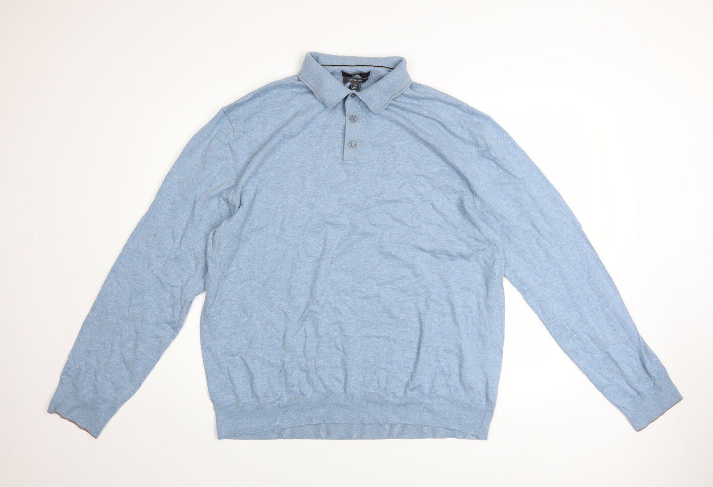 Marks and Spencer Men's Blue Cotton Rich Long Sleeve Polo 2XL