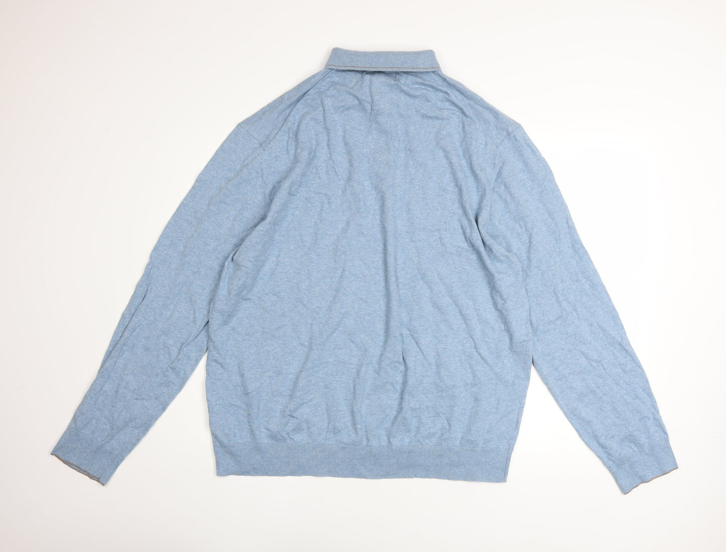 Marks and Spencer Men's Blue Cotton Rich Long Sleeve Polo 2XL