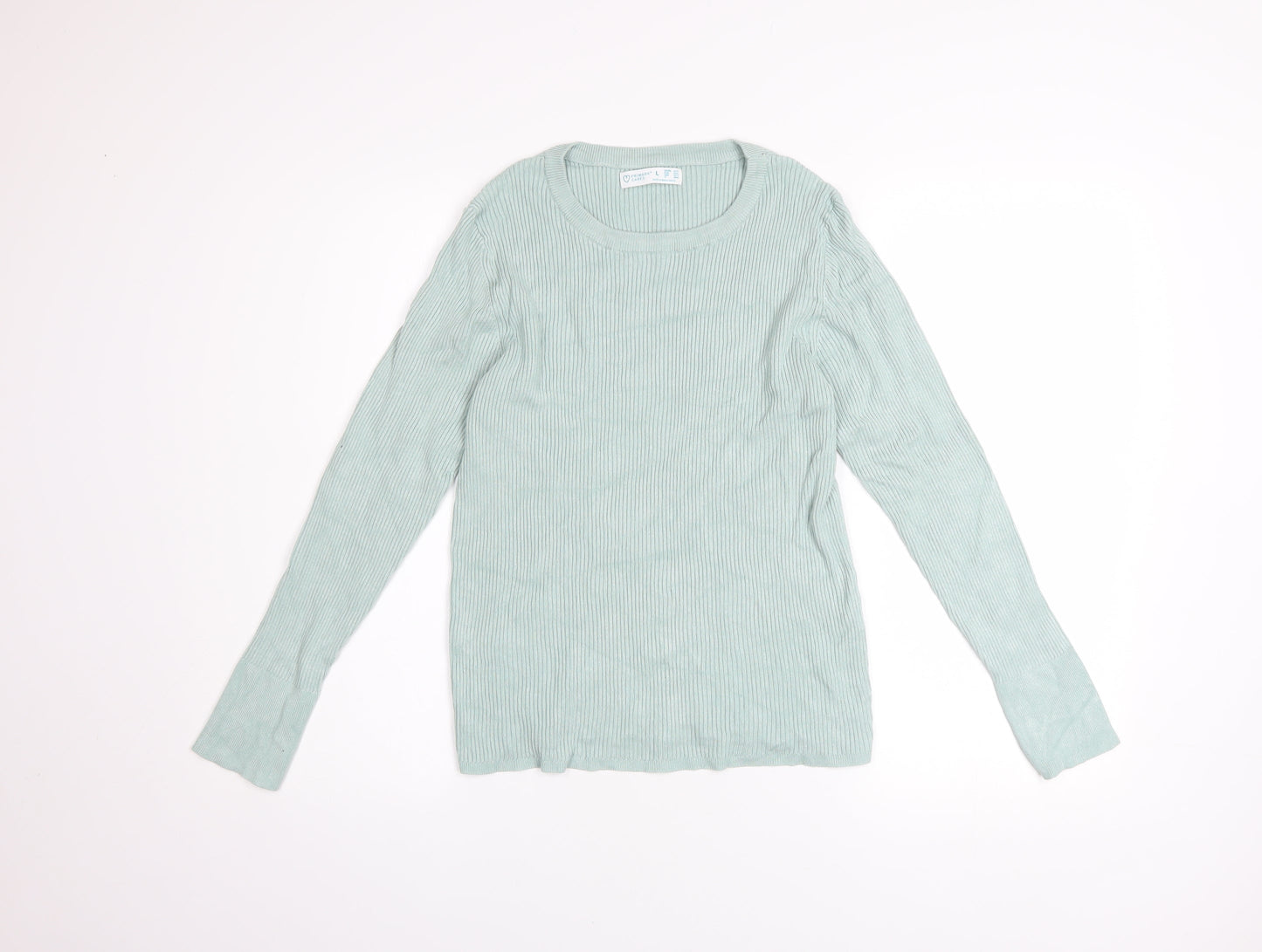 Primark Womens Green Ribbed Knit Crew Neck Jumper Size L