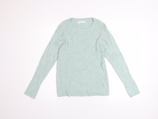Primark Womens Green Ribbed Knit Crew Neck Jumper Size L