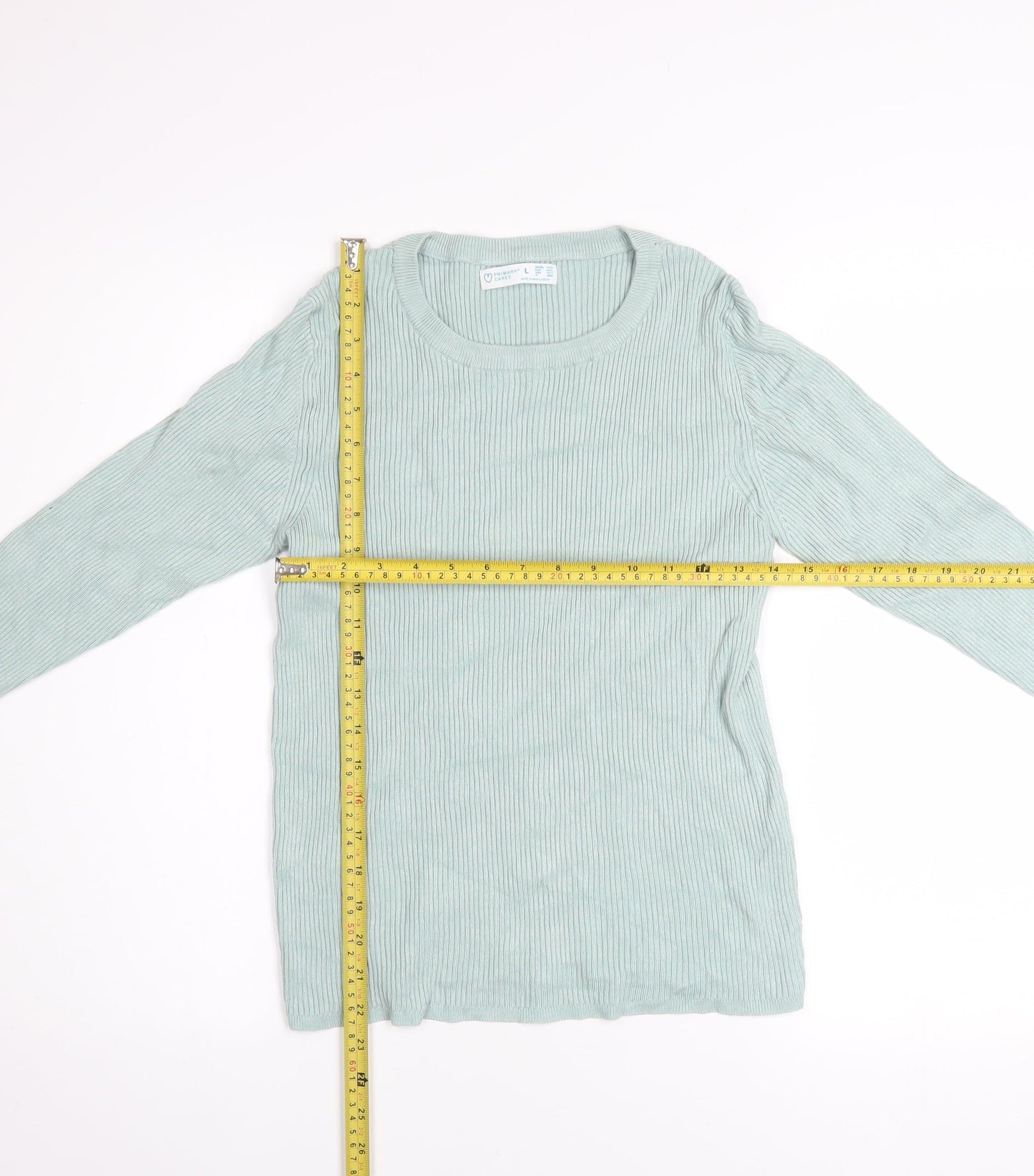 Primark Womens Green Ribbed Knit Crew Neck Jumper Size L