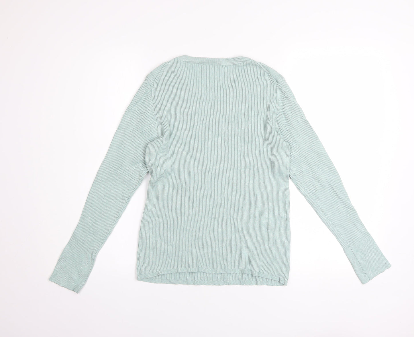 Primark Womens Green Ribbed Knit Crew Neck Jumper Size L