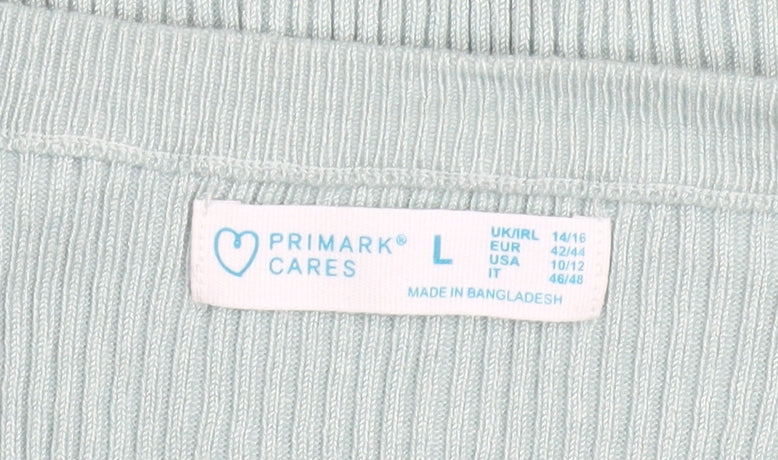Primark Womens Green Ribbed Knit Crew Neck Jumper Size L