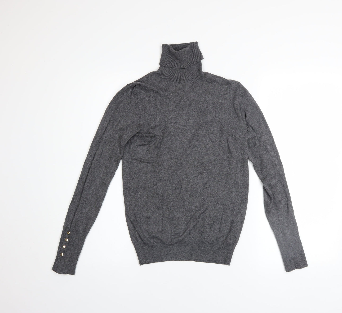 ZARA Women Grey Roll Neck Slim Fit Knit Jumper Size 8