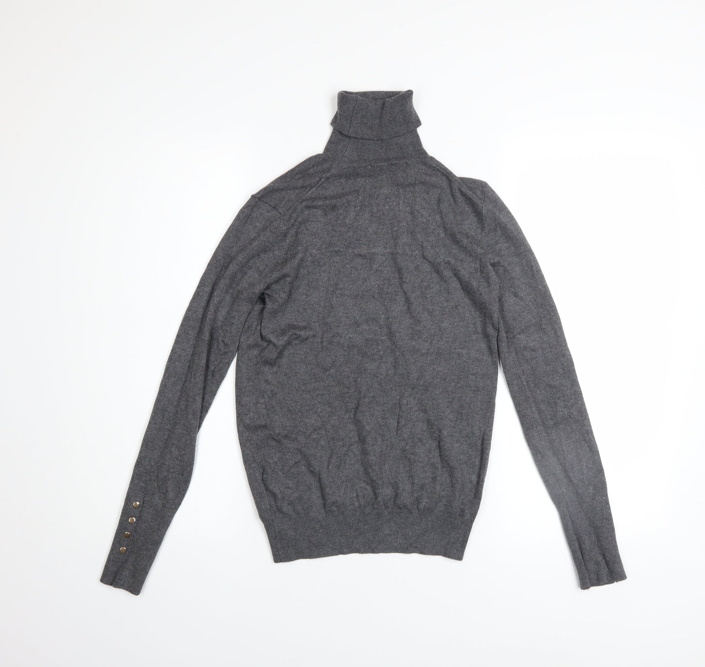 ZARA Women Grey Roll Neck Slim Fit Knit Jumper Size 8
