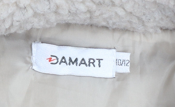 Damart Women Beige Teddy Fleece Coat Size 10/12 Button Up Lined