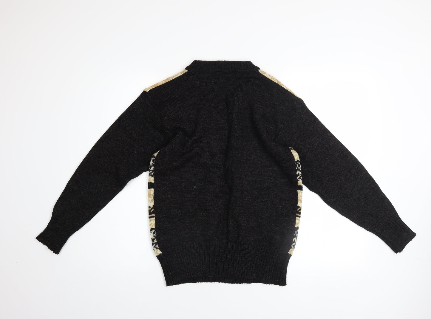 Foster Mens Beige Fair Isle Wool Blend V-Neck Jumper Size L