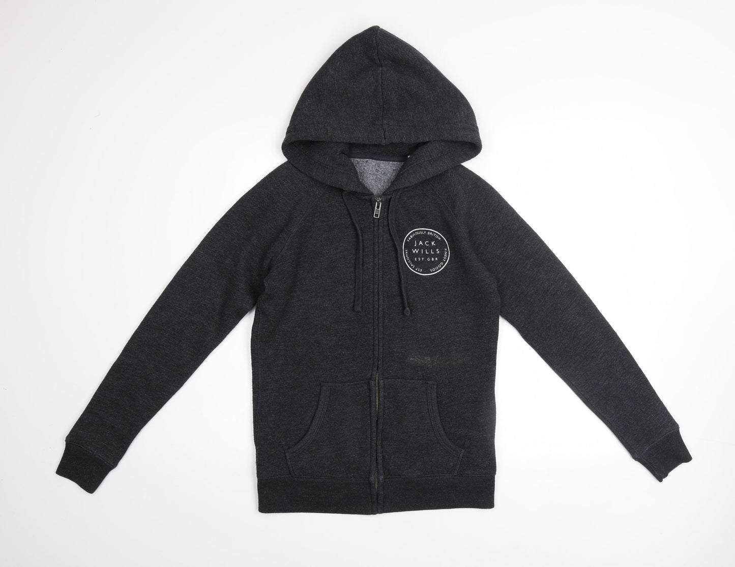 Jack Wills Women's Black Full Zip Hoodie UK 8 Polyester Cotton Blend
